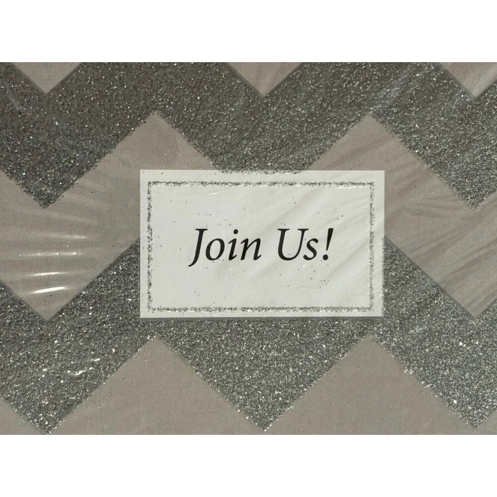 Join Us! Party Invitation 6 Cards W Envelope Silver Glitter Chevron Any Occasion
